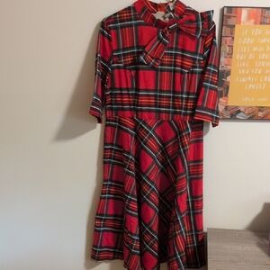Banned Red Plaid Dress Size L P2P:20 Waist:17.5in Shoul2hem:42in
